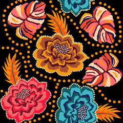 Colorful roses, decorative pattern. perfect illustration. Floral seamless pattern for fabric, wallpaper, background.