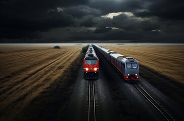 Fototapeta na wymiar cargo trains traveling down railroad track