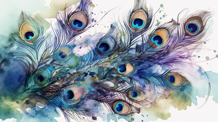 Peacock Feathers Watercolor 