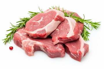Fototapeta premium Part of lamb neck, meat, isolated on white background with spices. OR generated.