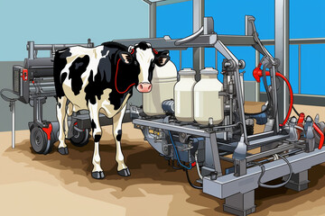 Machine for milking cows. Abstract illustration.
