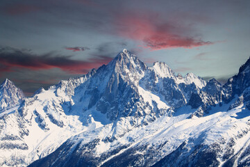 Aiguille Verte - Massif du Mont-Blanc (Haute-Savoie) / Ciel modifié - obrazy, fototapety, plakaty