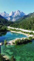 drone photo jasna lake, Jezero Jasna slovenia europe