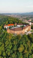 drone photo Ljubljana castle, Ljubljanski grad Ljubljana Slovenia europe