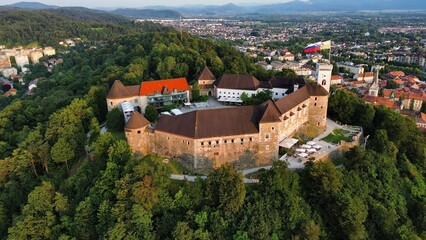 Obraz premium drone photo Ljubljana castle, Ljubljanski grad Ljubljana Slovenia europe 
