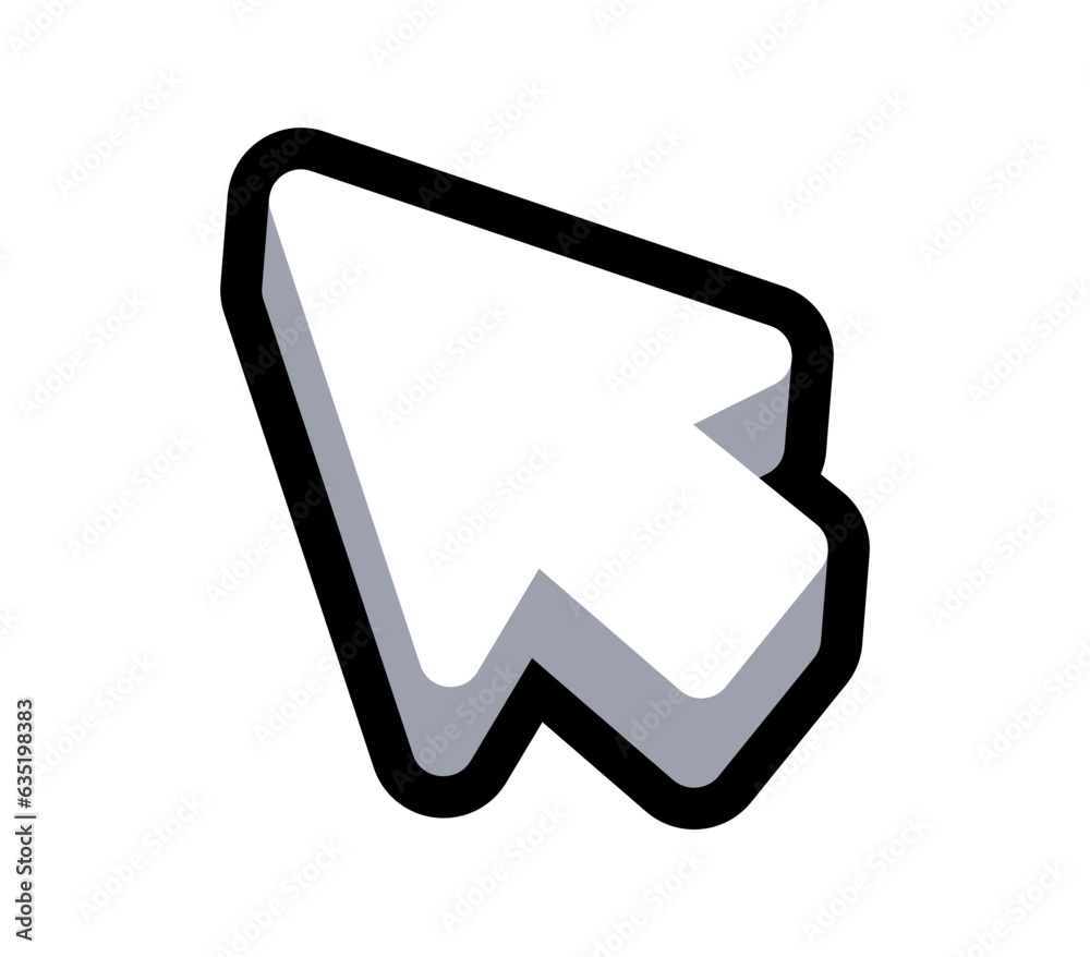 Poster cursor icon. 3d vector cursor. white outlined cursor. rounded cursor.