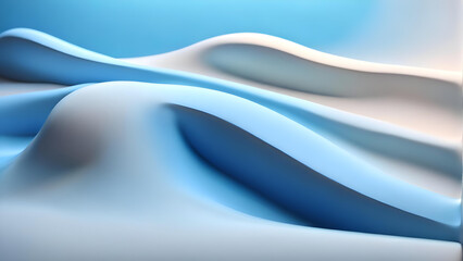 Fototapeta premium blue and cream liquid silk waves and shapes background, luxurious satin fabric wallpaper, 3D render beauty banner