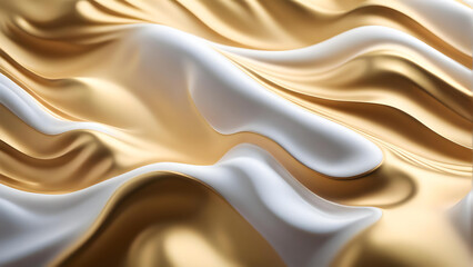 Obraz premium Golden Waves and Clay Swirls - 3D Render of Fluid Gold Beauty, Metallic Liquid, Aesthetic Flow
