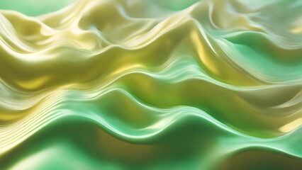 Obraz premium Sleek Shimmer Liquid Gold and Green Pigment Abstract Waves - Smooth 3D Elegance