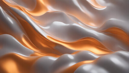 Radiant Liquid Gold and Silver with Orange Pigment Art - Mesmerizing 3D Render with Metallic Waves, Clay Splashes, Elegant Flow