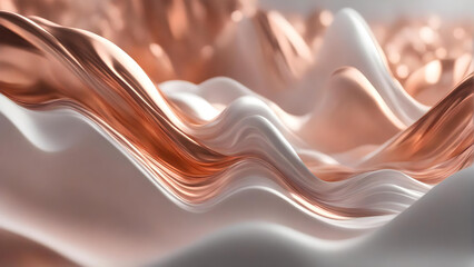 Abstract pink liquid background with rose gold metal wave, flowing 3D high resolution render, copper & cream abstract background with luxurious texture, beauty, high fashion