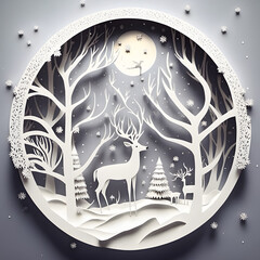 Christmas Holiday Winter Paper Cut Craft Decoration. Snow in the winter season and Christmas day concept, 3d paper illustration. AI generated
