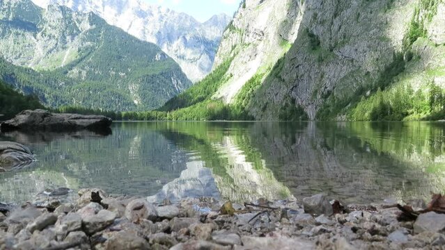 Lake Obersee, Berchtesgaden, Bavaria, germany. Nature landscape, reserve national park. Spectacular view Alps mountain and Lake Obersee. Konigsee panorama.