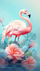 Flamingo with flowers background design
