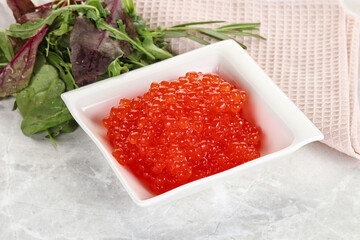 Red caviar in the bowl