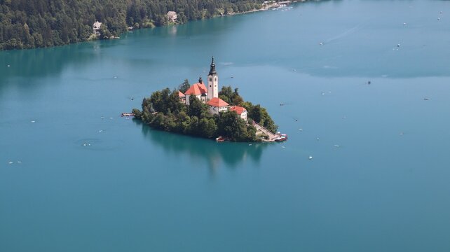 drone photo Bled Lake Slovenia, Bled Lake, Bled, Slovenia, Blejsko jezero, drone, vacations