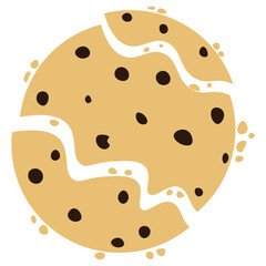 Cracked chocolate chip cookies cartoon. Vector illustration.	