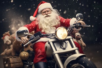 Christmas funny funky santa claus on bike