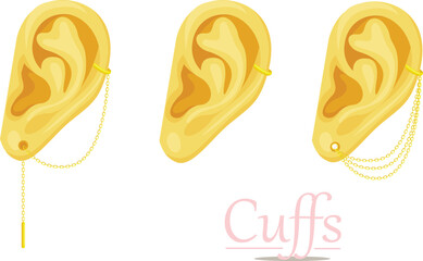 Set of three types of cuff earrings