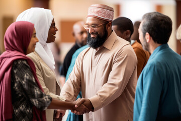 Leaders from various faiths engaged in interfaith dialogue, promoting peace, tolerance, unity, and harmony among cultures, showcasing friendship across religions.