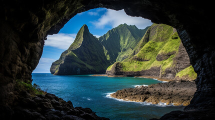 Hawaii ocean view from cave 