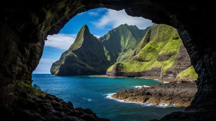 Fotobehang Hawaii ocean view from cave  © Chich