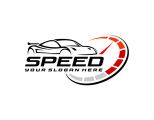 Auto car dealer logo emblem. Sports car silhouette icon. Motor vehicle dealership badge. Automotive showroom garage sign. Vector illustration.