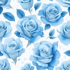 Light Blue Roses pattern. Watercolor floral pattern, tiles. White Background.