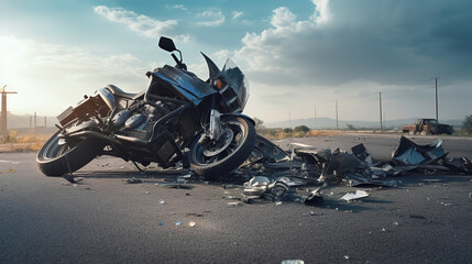 Road accident with a motorcycle on the road