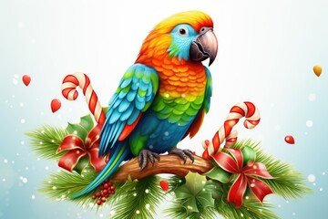 parrot on a christmas branch