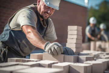 Construction worker working with a white helmet on a private residential housing project.