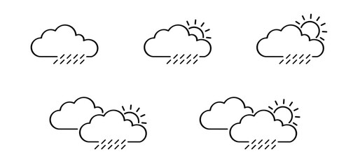 Obraz premium Puff of wind blow line symbol. Cloud, sun, moon, blowing wind, rain, snow, weather icon. Gust pictogram. Smoky stream. Wind trails. Wind blowing trails. Windy weather, forecast. Snow flake icon
