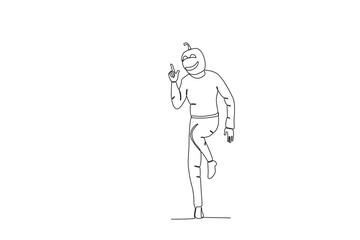 A happy man wearing a Halloween costume. Halloween one-line drawing