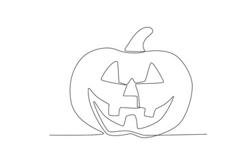 A scary pumpkin at a Halloween party. Halloween one-line drawing