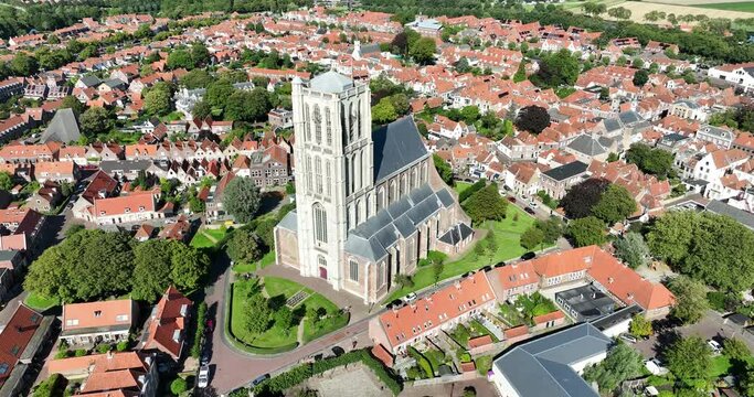 Majestic Aerial Views: Grote of Sint-Catharijnekerk in Brielle, The Netherlands.