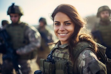 young adult woman in soldier uniform