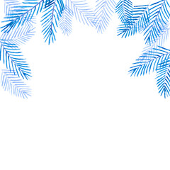 Fototapeta na wymiar Watercolor frame mock up with frost blue colored fir conferious christmas tree branches twigs isolated on white background with copy space.Decoration for christmas new year xmas party.Square