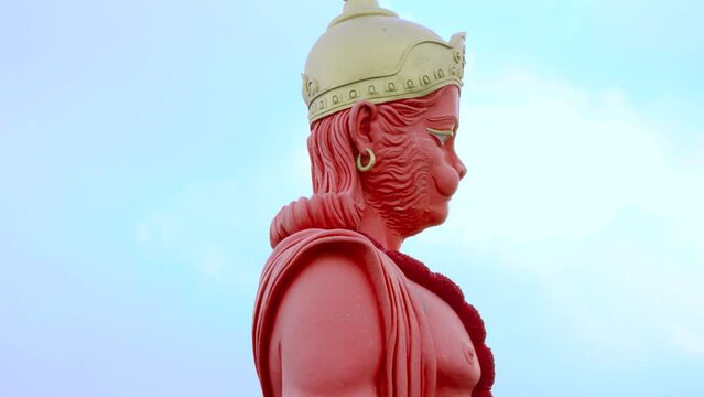 Aerial view of Shri Hanuman Mandir Jakhoo, a Hindu deity Temple dedicated to Bajrang Bali, also known as Jakhu is located in Shimla Himachal Pradesh, India