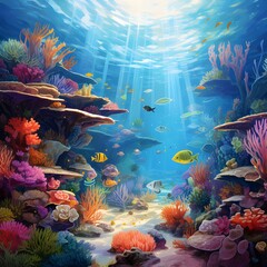 Fototapeta na wymiar coral reef and fishes - Oceanic Wonderland