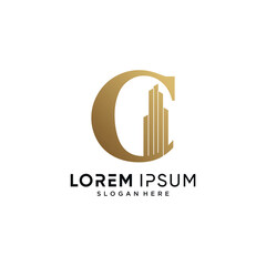 Letter C and building logo design vector illustration with creative concept