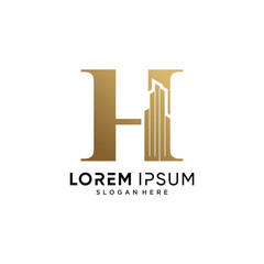Letter H and building logo design vector illustration with creative concept