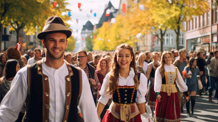 Parade on occasion of Octoberfest - world's largest folk festival, held annually in Munich, Bavaria, Germany. - obrazy, fototapety, plakaty