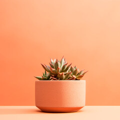 A succulent plant in a clay pot on a light background. Minimalism. The concept of home floriculture.