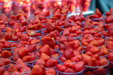 Strawberries inside London's famous Borough Market.