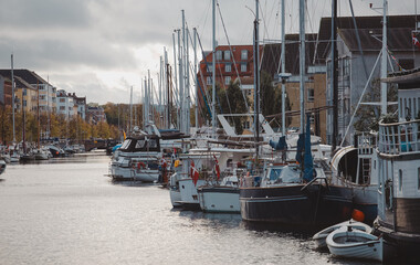boats in the harbor of Copenhagen, Denmark - 635212957