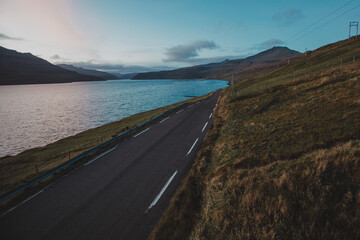 road in the mountains of Faroe islands - 635212960