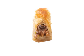 Delicious sweet baklava with walnuts isolated on white background.