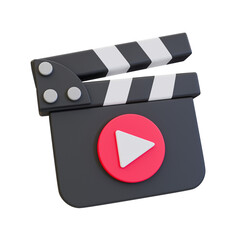 3d minimal video recording. social media video platform. clapboard with video play icon. 3d illustration.