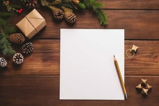 Christmas letter writing on paper on wooden background
