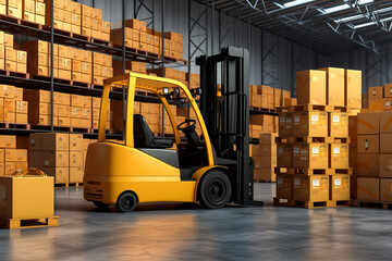 Naklejka premium 3D rendering of delivery, forklift, machine, truck, warehouse, lift, industry, equipment.